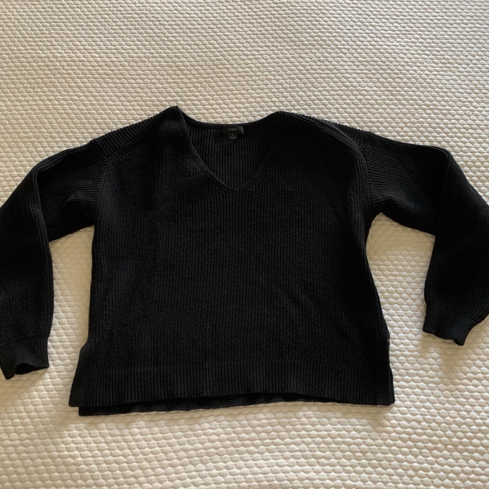 J Crew black ribbed v-neck sweater